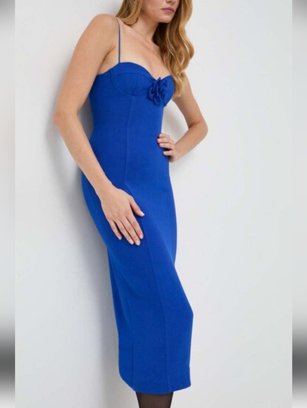 Bardot Royal Blue thin-Strap fitted Midi Dress with Rosette size XS new with tag